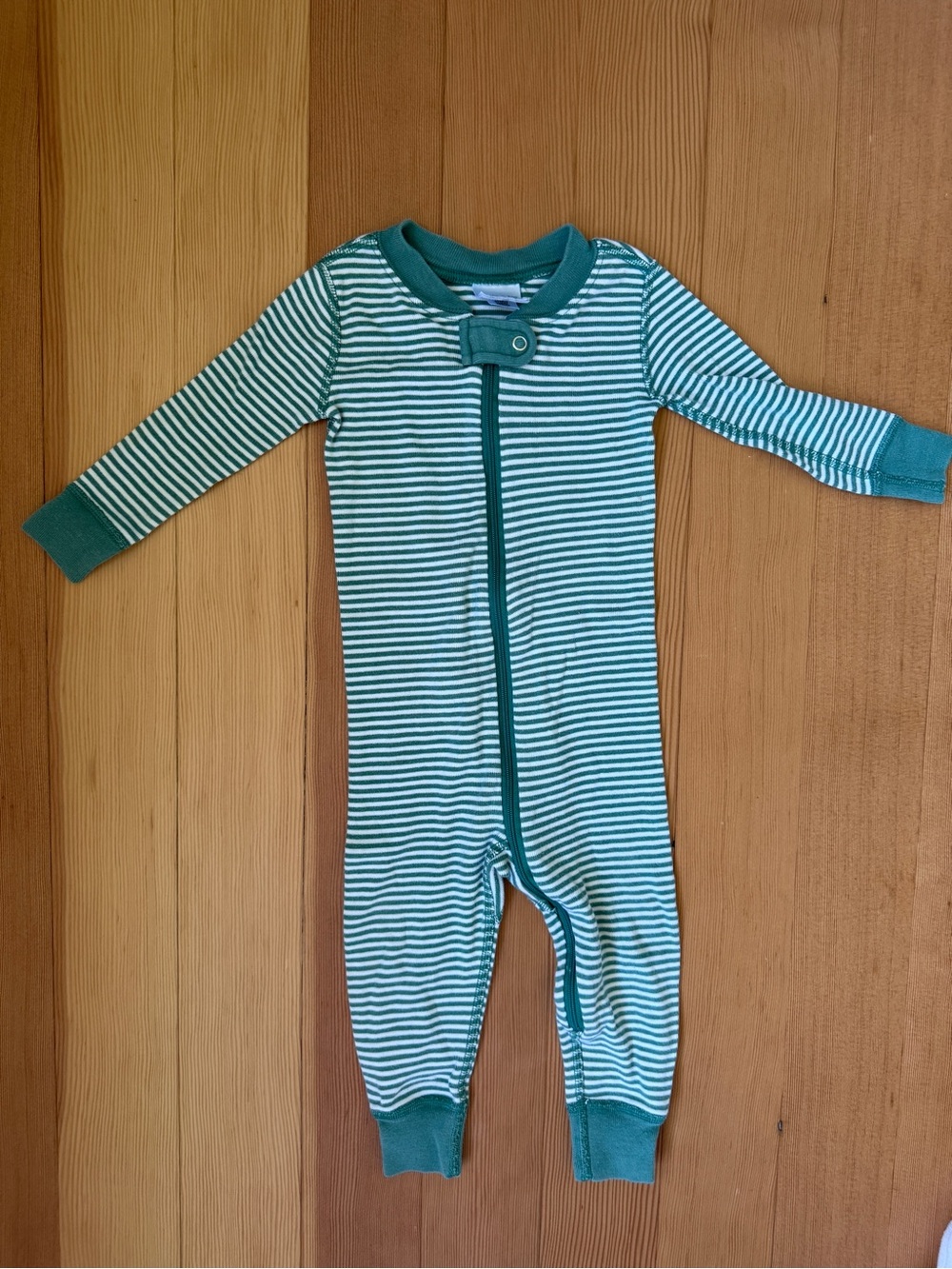 Hanna Andersson green and White Striped One-Piece pajamas